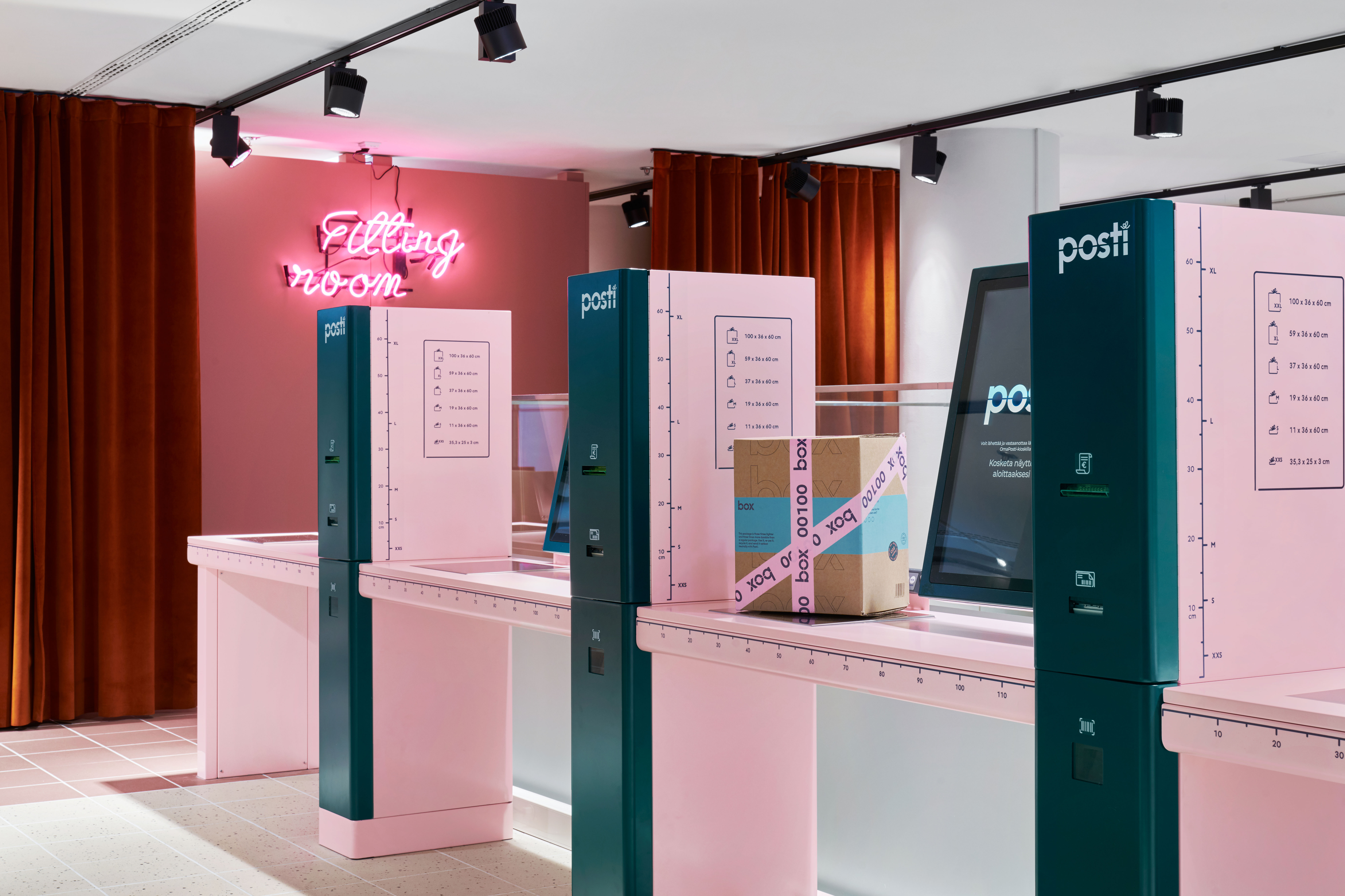 cute self-service stations in baby pink color